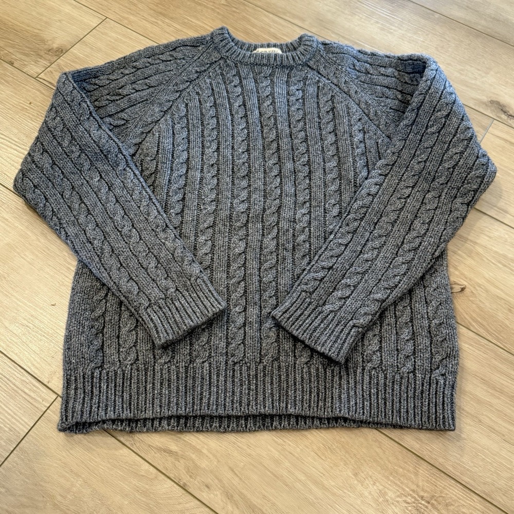 J.Crew Wool Blend Fisherman Sweater Mens M Gray Warm Preppy Academia VTG EUC